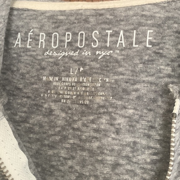 Sweatshirt Hoodie Aeropostale Gray Zippered Size L 17” pit to pit 20” Length - Picture 3 of 6